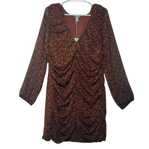 A New Day Womens Brown & Black Long Sleeve Ruched Dress XXL. NWT